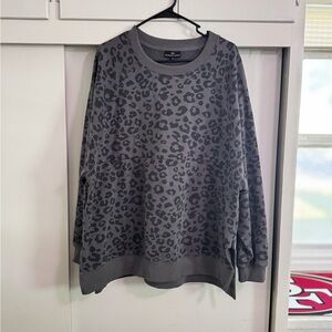 Nursing Queen Charcoal Leopard Print Crewneck Sweater w/ nursing access